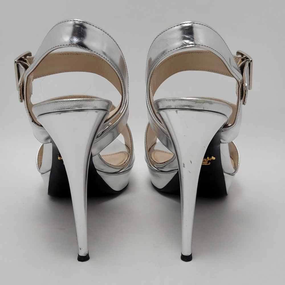 Prada Metallic Silver Platform Slingeback Strappy Straps Heel Sandals Size 39.5 - Picture 10 of 16
